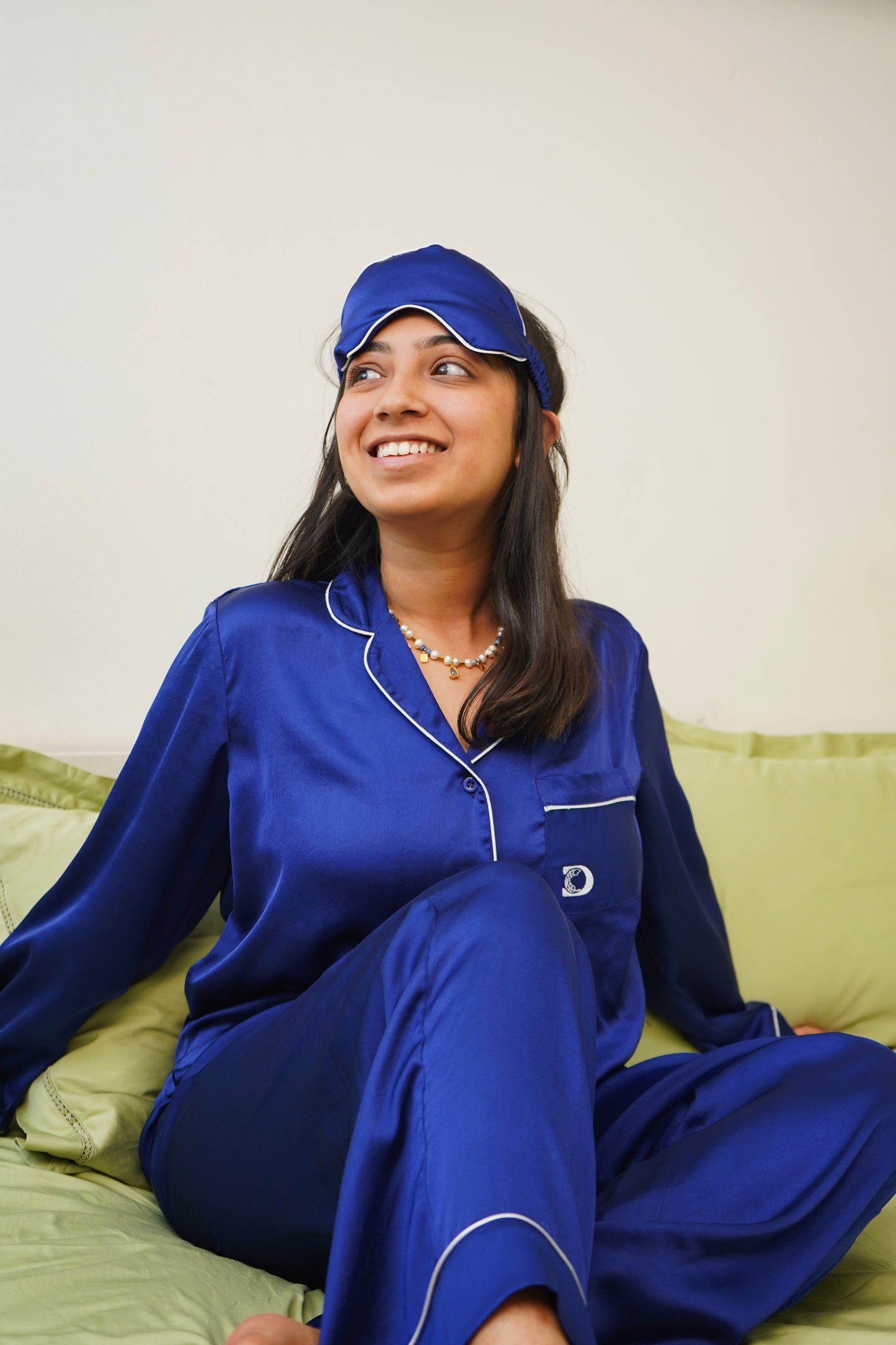 Midnight Blue Satin Long Pajama Set