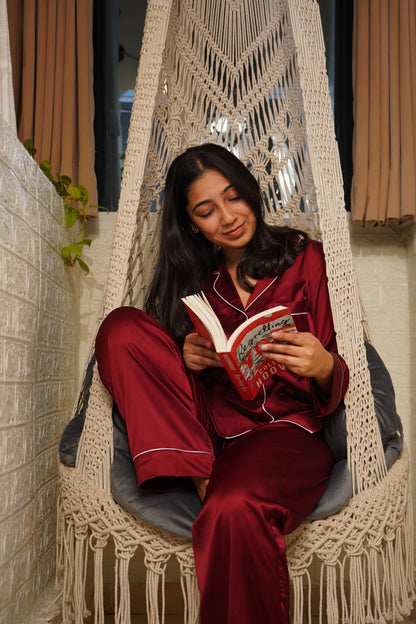 Cherry Red Satin Long Pajama Set